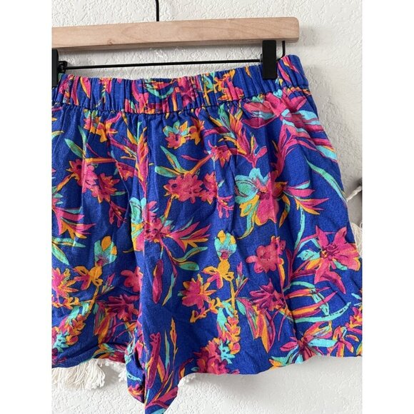 J. Crew Linen Blend Floral Pleated Elastic Shorts Tropical Beachy Blue Resort M - Picture 7 of 8